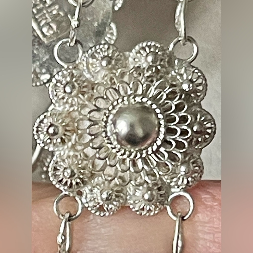 VTG Sterling Silver - SIAM Cannetille Flower Link 7.5" Chain Bracelet - 16g - Picture 5 of 6